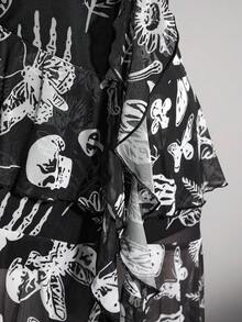 SHEIN ICON 大尺碼黑色V領荷葉邊飾前短後長吊帶洋裝，Y2K性感吊帶荷葉邊洋裝 - 彩色 - 查看 9