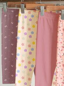 SHEIN 柔霧色調色盤、波希米亞花卉與圓點圖案、女嬰可愛舒適彈性休閒內搭褲，適合四季日常穿著、返鄉、輕鬆舒適、休閒穿搭 - 彩色 - 查看 6
