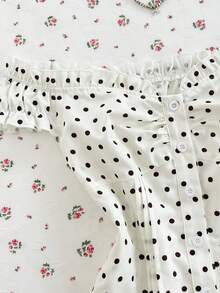 Mori Grove Mori Grove Women's Summer Apricot Polka Dot Off-Shoulder Ruffle Trim Fitted Striped Shirt - Apricot - View 4