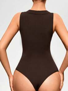 SHAPORA Body de unicolor minimalista para uso diario de mujer - Marrón - Ver 4