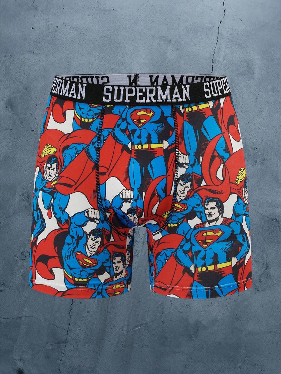SUPERMAN X SHEIN Men's Letter Print Casual Daily Boxer Briefs - Blue - View 1