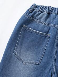 SHEIN 女童時尚牛仔七分褲，輕盈新風格適合春夏，休閒中性酷街頭風設計，基本寬鬆9/10長牛仔褲，柔軟棉質牛仔布料，適合日常、派對、學校、通勤及其他場合 - 中等水洗藍 - 查看 8