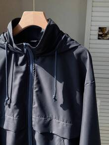 SHEIN EZwear 海軍藍大尺碼女款休閒長袖拉鍊連帽外套 秋季 - 藏蓝色 - 查看 4