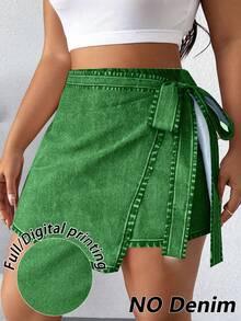 Elenzga Pantalones cortos de verano informales con cordón para tallas grandes - Verde - Ver 4