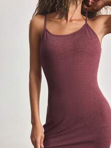 Ocili Comfortable Soft Minimalist Fitted Bamboo Knit Slip Dress, Women Loungewear - Burgundy - View 5