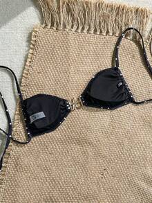Swim Mod Damen Einzel-Bikini-Top mit tropischem süßem mehrfarbigem Polka-Dot-Muster, Neckholder-Bindung, Bestseller für Strandurlaub, lässig elegant, Valentinstagsparty, Feiertage, Strand - Verschiedenfarbig - Übersicht 3