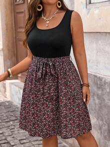 SHEIN VCAY Plus Size Women Leisure Holiday Floral Patchwork Dress Summer Outfits Country Rave Festival Beach Vacation Sundress Boho Black - Multicolor - View 7