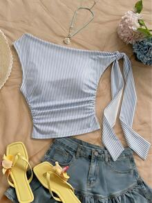 Women's Polka Dot Sleeveless Blouse With Ruching And Front Bow For KQTV - 多色 2 - 查看 3