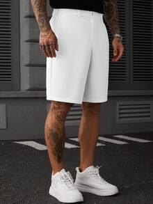 SLATEMANN Men's Solid Color Button Casual Versatile Daily Travel Shorts, Holiday - White - View 3