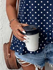 EMERY ROSE New Plus Size Women's Fashion Casual Versatile Polka Dot Ruffle Vacation Tank Top - Multicolor - View 3