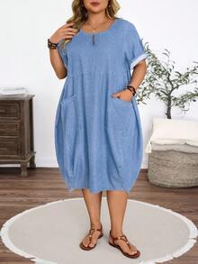 EMERY ROSE Vestido de Mezclilla con Bolsillos de Verano para Mujer Talla Grande - Lavado ligero - Ver 3