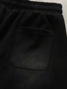 ROMWE MEN Pantalones cortos lavados con estampado de diamantes brillantes y estampado de letras de calle para hombres - Negro - Ver 5