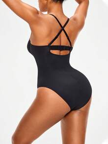 SHAPORA Body pour femme en couleur unie, de style simple et amincissant, avec bretelles - Noir - Voir 2