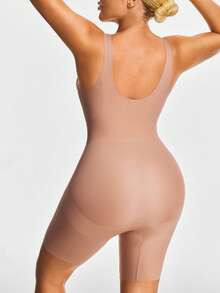SHAPORA 1 pieza Enterizo moldeador de unicolor con cuello en V profundo para mujeres - Café integral - Ver 2