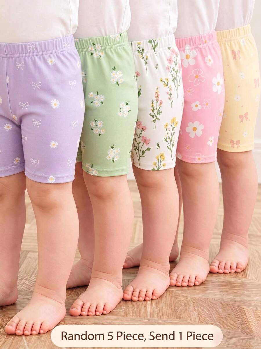 Souflis Souflis 1 buah Celana Pendek Anak Perempuan Balita dengan Kotak Kejutan Tersembunyi, Motif Bunga Acak, Lembut, Kasual, Serbaguna, Lucu, Motif Bunga Daisy dan Pita Kecil, Cocok untuk Pakaian Kasual Musim Semi/Panas, Celana Pendek Cetak Manis dan Lucu Berwarna-warni, Celana Pendek Dasar Serbaguna untuk Jalan-jalan Musim Semi/Panas dan Pakaian Sehari-hari - MultiWarna - View 1