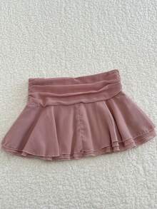 INAWLY Autumn Elegant Romantic Cute Solid Color Flowy Skirt Vacation Dusty Rose - Pink - View 2