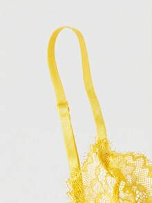 ROMWE Goth Eyelash Lace Sexy Bodysuit Lingerie - Yellow - View 4