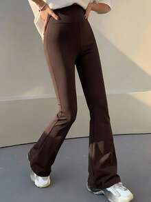 DAZY Spring Summer Slim Fit Solid Color Long Flare Leggings - Brown - View 4
