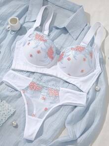 SHEIN 2件組刺繡女款內衣套裝 - 白色 - 查看 1