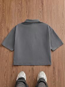 SWAVVY Spring/Summer Men's Embroidered Short Sleeve Casual Shirt - Dark Grey - View 4