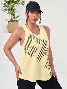 SHEIN Rhythm Era 大尺碼女款字母印花圓領休閒百搭日常旅行運動T恤 - 黃色 - 查看 4