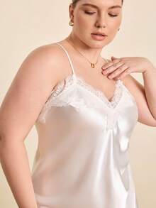 Hourtrue Plus Size White Satin Robe Set, Women Lace Trim Long Kimono Robe And Nightgown 2 Pieces Silk Like Loungewear - White - View 14