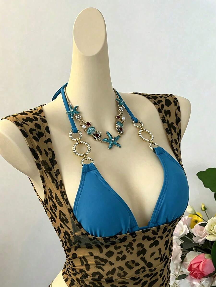 NostaNoir Women's Sexy Leopard Print Vacation Top - Coffee Brown - View 1