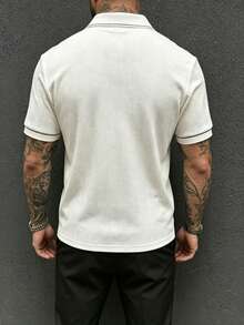 EGENSIO Men's Contrast Color Casual Versatile Daily Travel Short Sleeve Polo Shirt - White - View 2