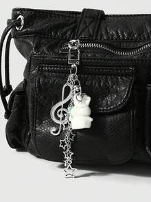 ROMWE Kawaii 1 Ins Creative Silver Note Multi-Layer Hollow Chain Star Pendant Cartoon Flocking Rabbit DIY Keychain Bag Pendant, Girls Wear Holiday Gifts Every Day - Silver - View 7