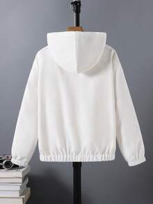 SHEIN Tween Boy Solid Color Hooded Zip-Up Casual Versatile Daily Travel Long Sleeve Jacket - White - View 2