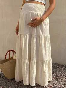 Dazy Maternity Apricot Chiffon A-Line Maternity Skirt With Gathered Waist, Versatile Casual Vacation Style For Daily Wear Summer - Apricot - View 7