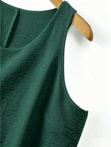 Linhara Spring Summer Autumn Round Neck Sleeveless Double Layer Design Yellow Apricot Plus Size Cami Tank Top - Dark Green - View 4