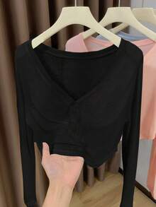Resyla Soft Skin Cooling V-Neck Half-Open Front Short Cover Up - Black - View 3