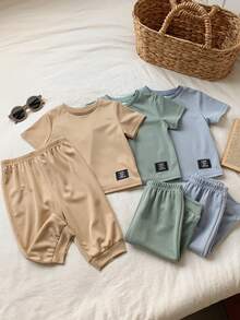 LMoss Kids Baby Boy Letter Print Round Neck Short Sleeve T-Shirt And Pants Casual Set - Multicolor - View 6
