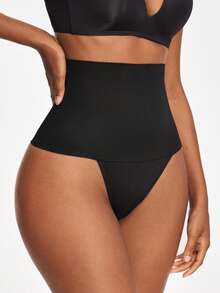 SHAPORA Pantalones De Mujer De Color Sólido De Cintura Alta Para Controlar El Abdomen - Negro - Ver 4