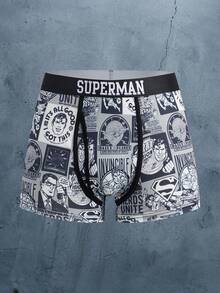 SUPERMAN X SHEIN Men's Letter Print Casual Comfortable Flat Front Shorts - Grey - View 1