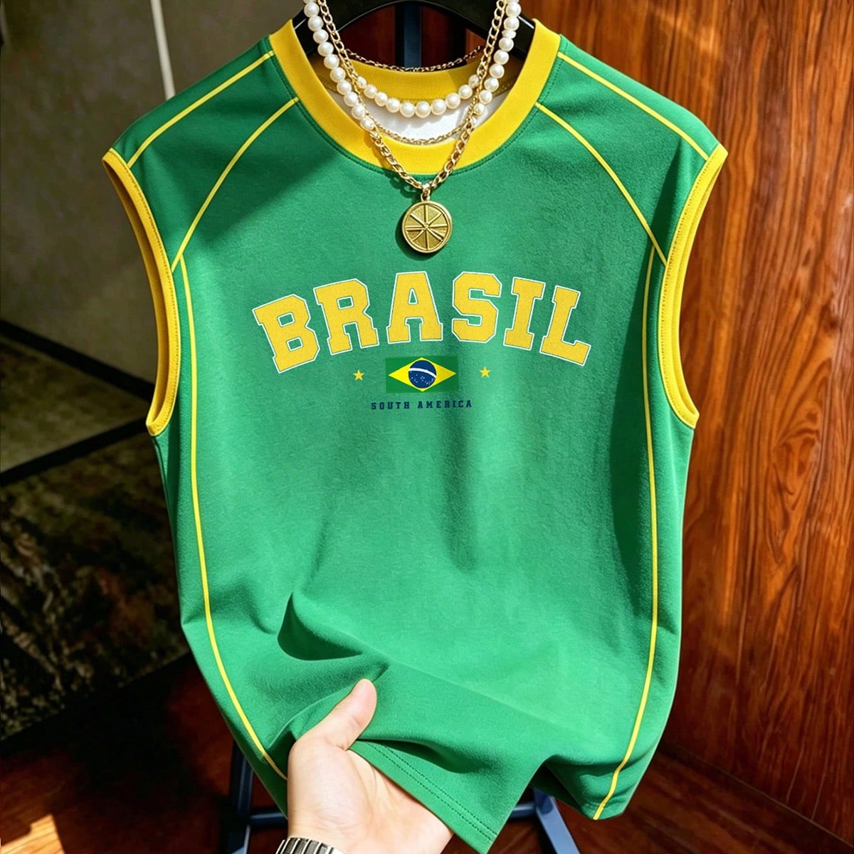Chaleco de fĂștbol vintage para hombre del equipo Brasil, top deportivo de moda sin mangas con estampado BRASIL 10, camiseta de tirantes deportiva cas