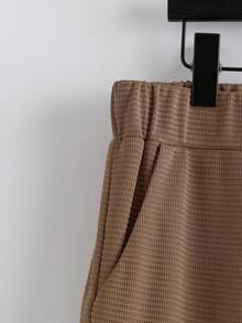 GlowEve CURVE 春夏秋棕色條紋刺繡通勤休閒大尺碼兩件組 - 棕色 - 查看 7