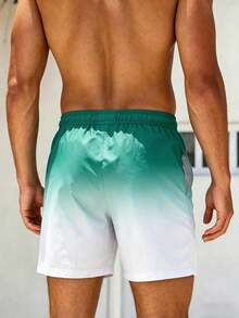 Manfinity Swimmode Men's Drawstring Waist Pocket Gradient Color Casual Vacation Beach Shorts, Holiday - Dark Green - View 2