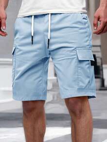 Manfinity Homme Men's Drawstring Waist Pocket Casual Versatile Daily Travel Cargo Shorts - Baby Blue - View 5