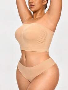 SHAPORA Plus Size Seamless Strapeless Shapewear Top Bandeau Bust Lifter - Apricot - View 4