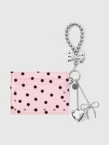 ROMWE Anime Pink Polka Dot Small Card Holder For Women, Compact, Exquisite, High-End, Ultra-Thin, Multi-Card Slots, Simple, Zero-Cost Wallet, Mini Zero-Cost Wallet, Card Holder. - Black - View 2