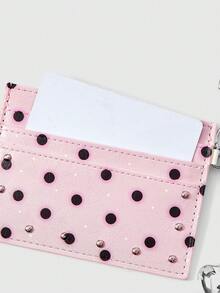 ROMWE Anime Pink Polka Dot Small Card Holder For Women, Compact, Exquisite, High-End, Ultra-Thin, Multi-Card Slots, Simple, Zero-Cost Wallet, Mini Zero-Cost Wallet, Card Holder. - Black - View 3