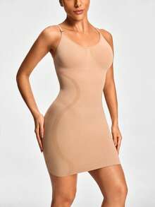 SHEIN Đầm định hình liền mạch dạng dây mảnh Spaghetti Shapewear Body Shaper nâng ngực & mông Kiểm soát eo bụng đùi - Màu be - Xem 4