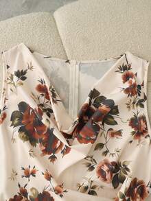 GlowEve CURVE Plus Size  Elegant Casual Floral Print Midi Dress For Women Wedding Guest Vacation Beige Fall Work Outfits  Country Party  Festival  Summer Autumn - Apricot - View 7