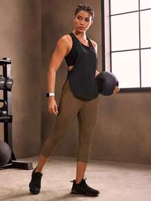 Powerista Women's Solid Color High Waist Daily Fitness Capris Sports Leggings - Brown - View 4