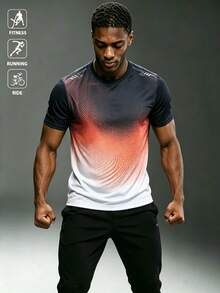 Acti Log Men's Gradient Print Short Sleeve Sports T-Shirt - Black - View 5