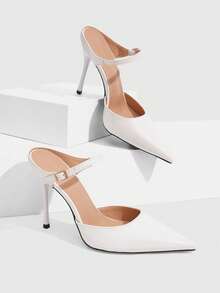 CUCCOO SZL Spring And Summer New Fashion Buckles Patent Leather Thin Straps Thin Heels Pointed High Heels Sexy Wear - White - View 4