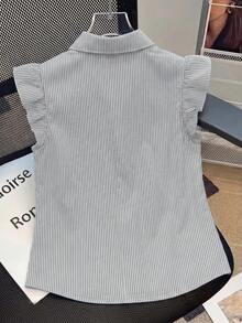 GlowEve 女款條紋刺繡單排扣時尚百搭旅行T恤 - 淺灰色 - 查看 2