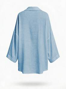 SHEIN Swim Women's Solid Color Rolled Sleeve Single-Breasted Loose Kimono Cover-Up - Baby Blue - View 8